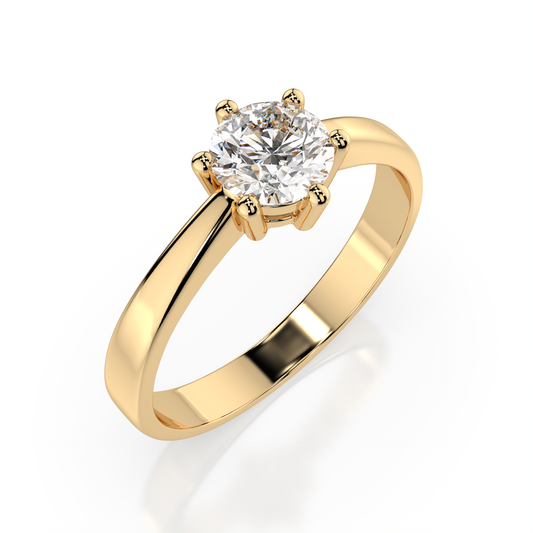 Zaročni prstan iz rumenega zlata z enim naravnim diamantom