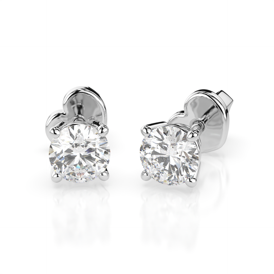 Diamantni uhani iz belega zlata z enim diamantom Solitaire