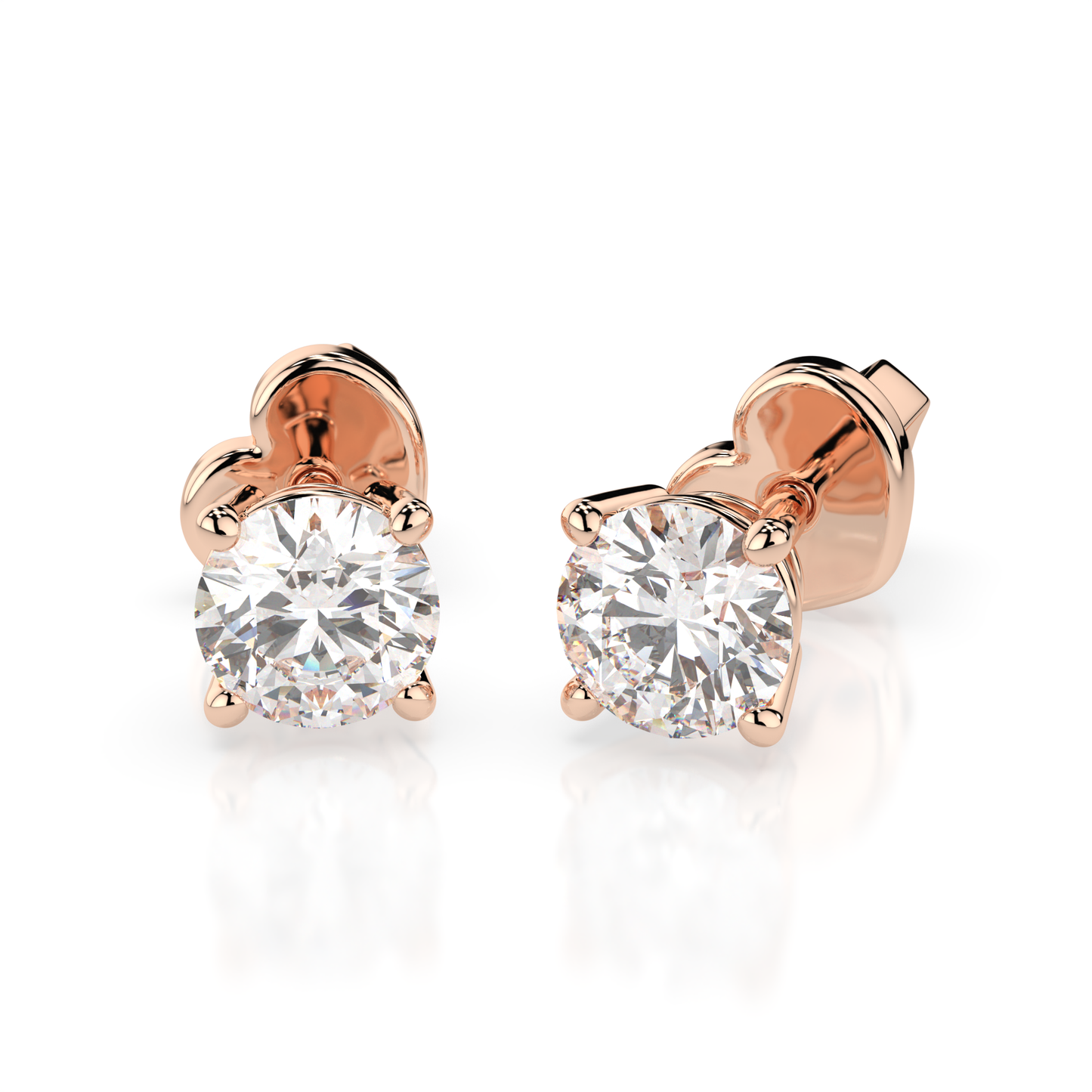 Diamantni uhani iz rdečega zlata z enim diamantom Solitaire