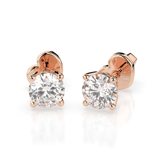 Diamantni uhani iz rdečega zlata z enim diamantom Solitaire