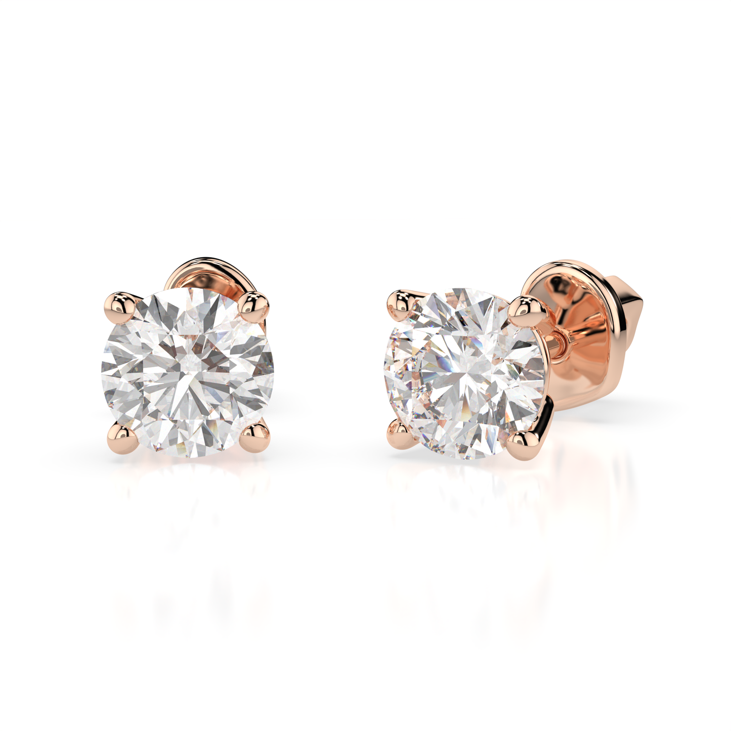 Diamantni uhani iz rdečega zlata z enim diamantom Solitaire