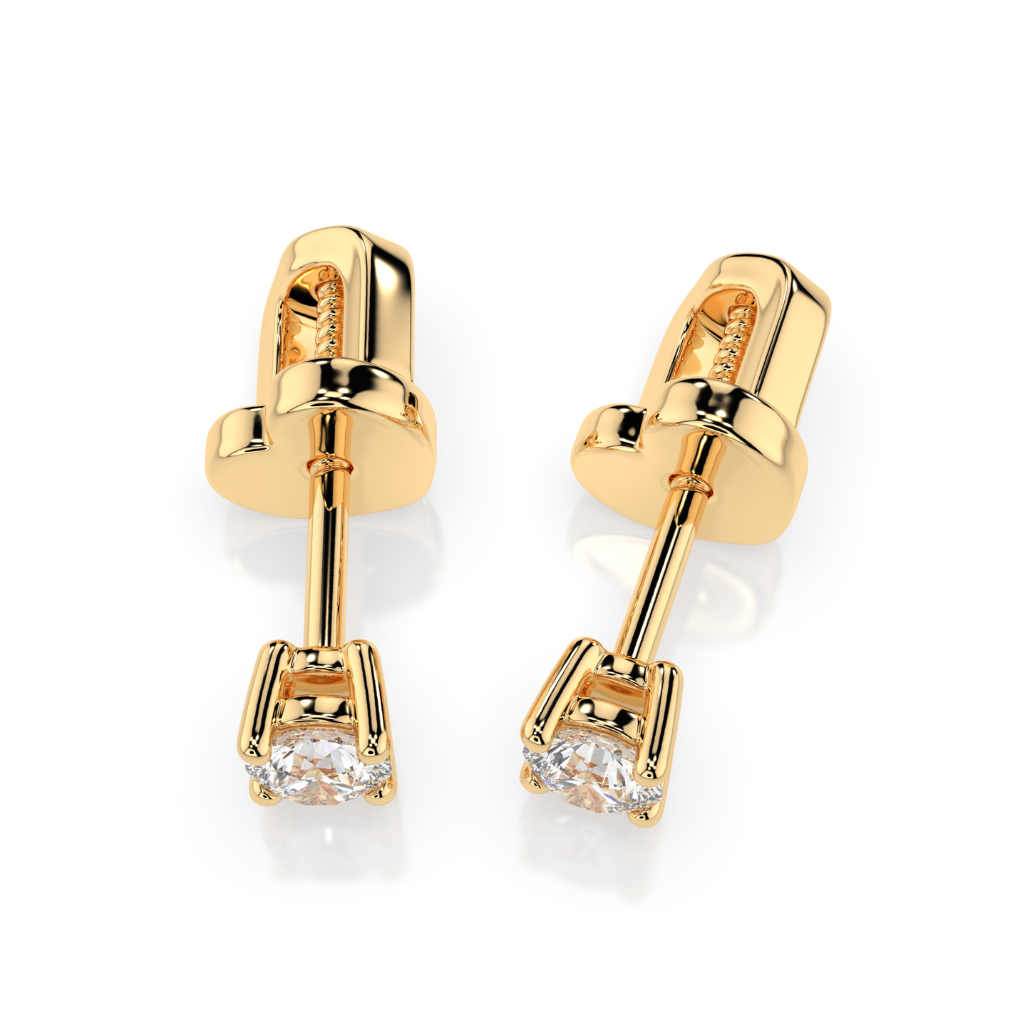Diamantni uhani iz rumenega zlata z enim diamantom Solitaire