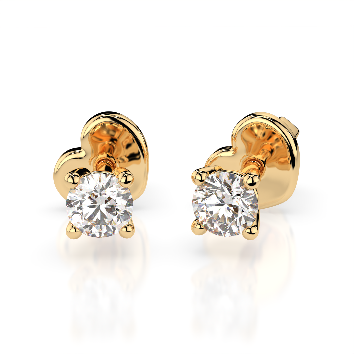 Diamantni uhani iz rumenega zlata z enim diamantom Solitaire
