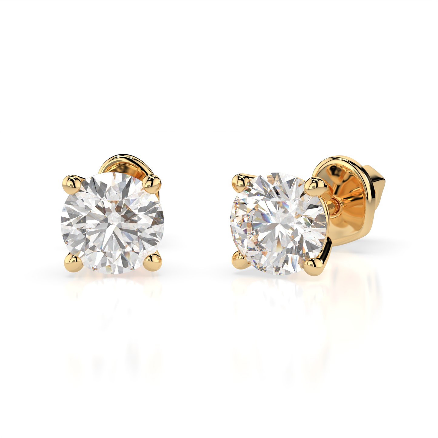 Diamantni uhani iz rumenega zlata z enim diamantom Solitaire