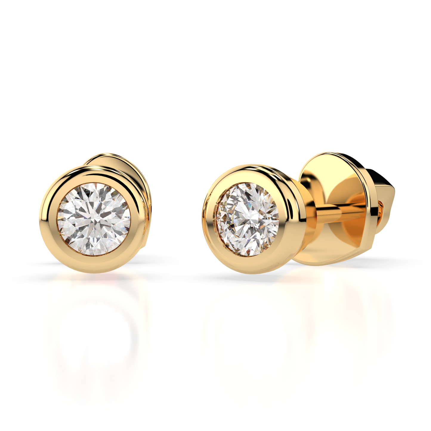 Diamantni uhani iz rumenega zlata z enim diamantom Solitaire