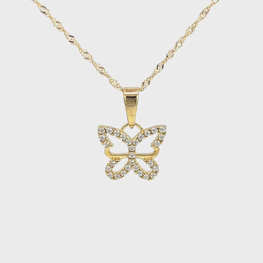 Zlata verižica z obeskom Metuljček iz rumenega zlata