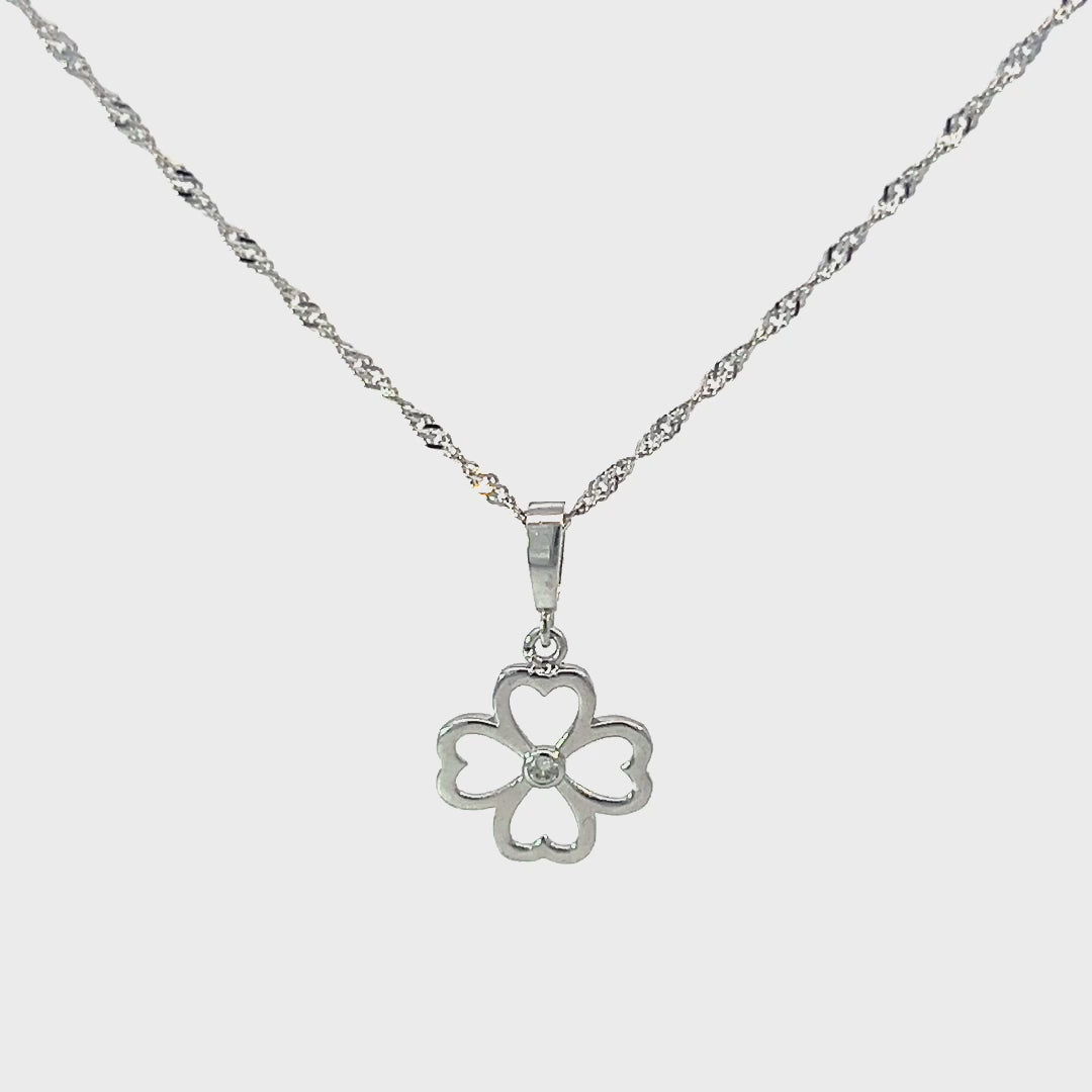 Zlata verižica z obeskom Deteljica iz belega zlata