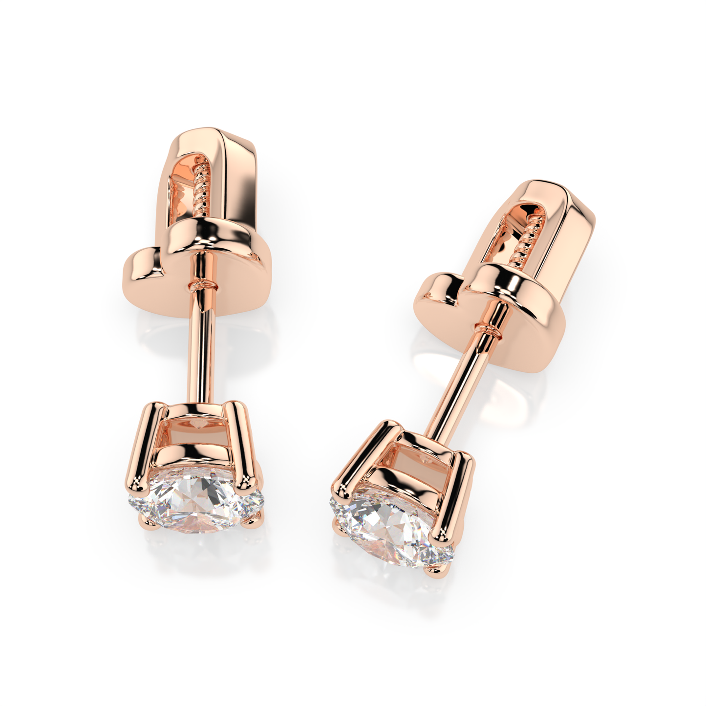 Diamantni uhani iz rdečega zlata z enim diamantom Solitaire