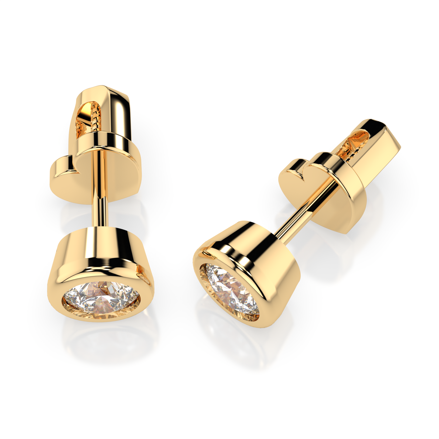Diamantni uhani iz rumenega zlata z enim diamantom Solitaire