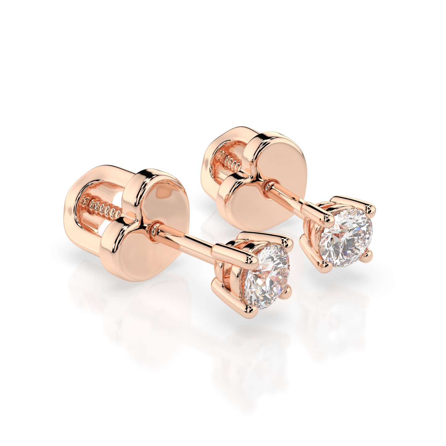 Diamantni uhani iz rdečega zlata z enim diamantom Solitaire