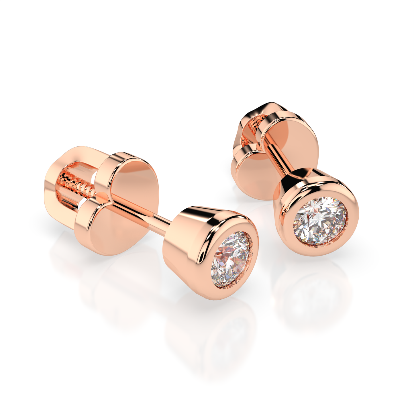Diamantni uhani iz rdečega zlata z enim diamantom Solitaire