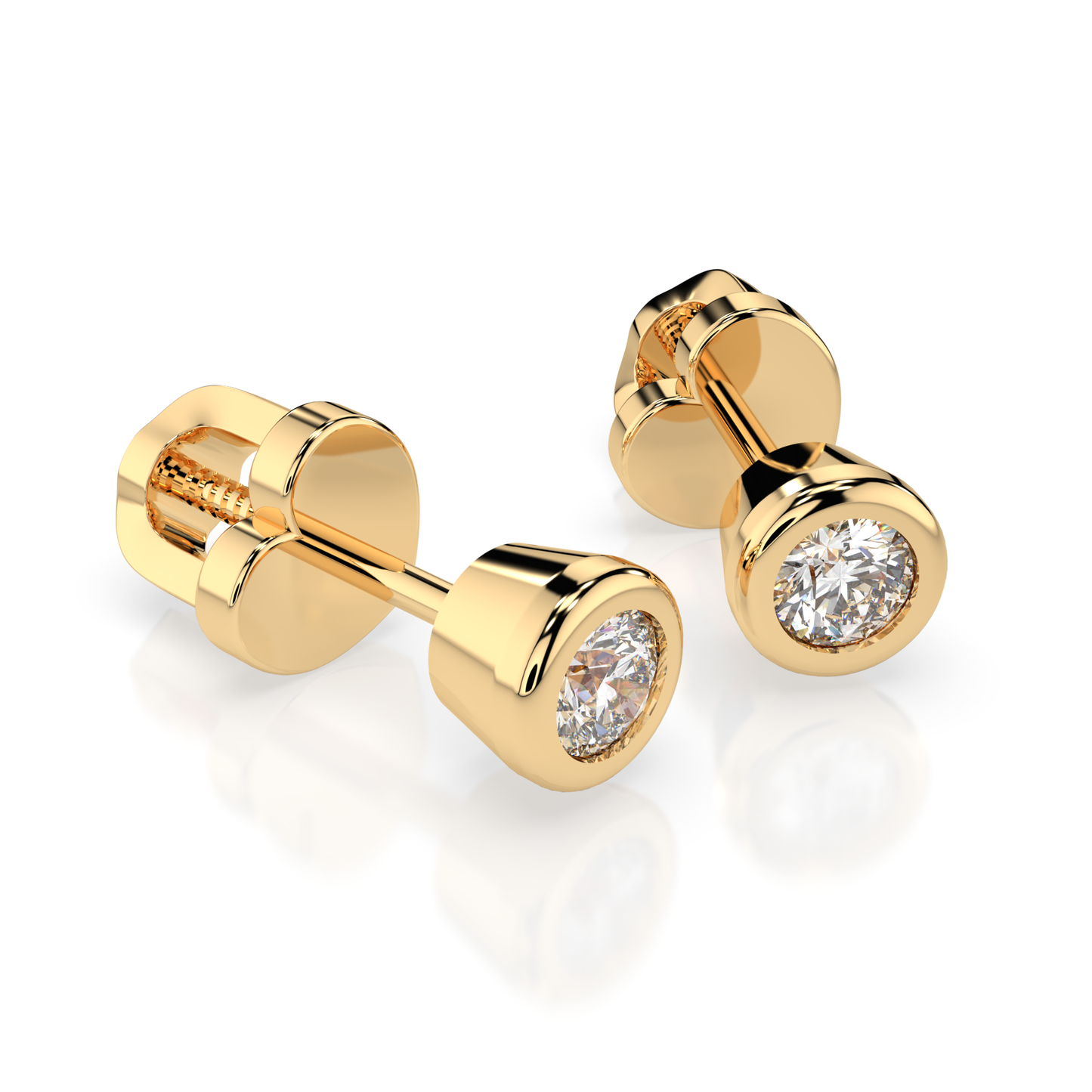 Diamantni uhani iz rumenega zlata z enim diamantom Solitaire