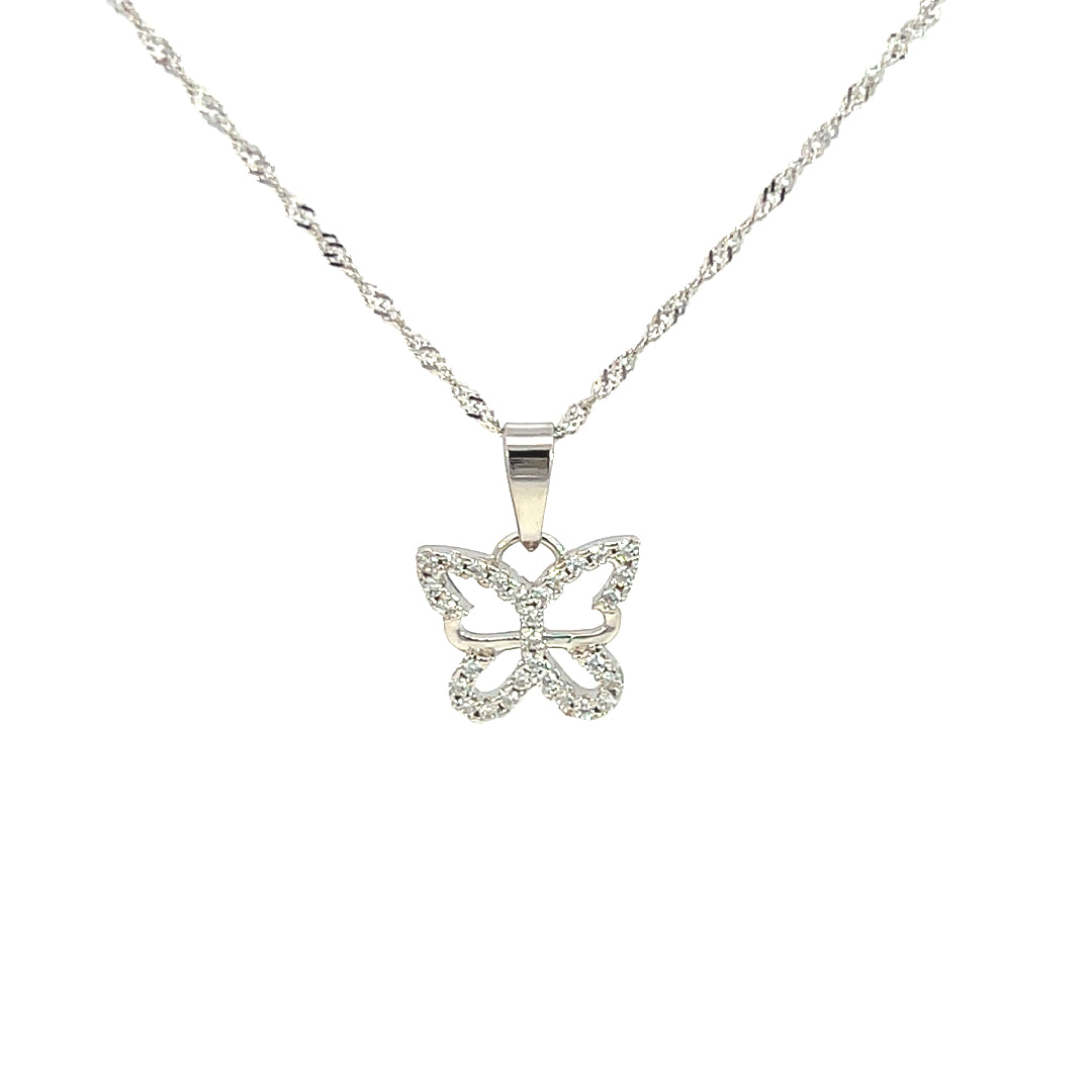 Zlata verižica z obeskom Metuljček iz belega zlata