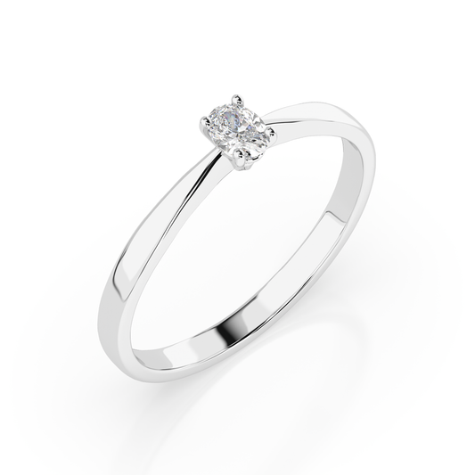 Zaročni prstan iz belega zlata z ovalnim naravnim diamantom