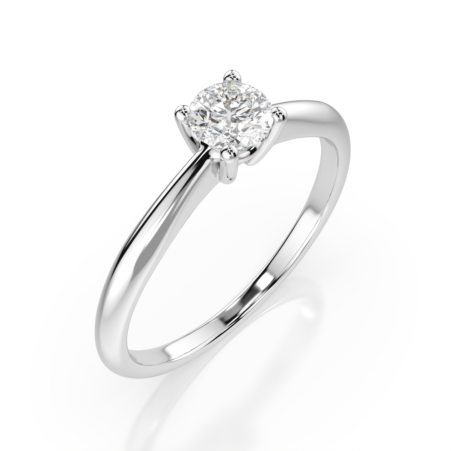 Zaročni prstan iz belega zlata z enim naravnim diamantom