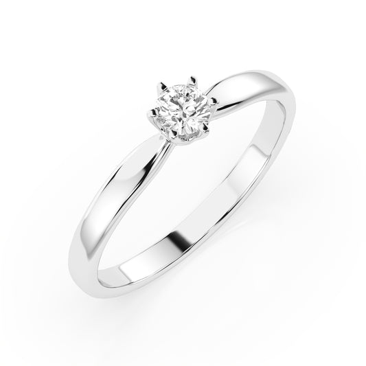 Zaročni prstan iz belega zlata z enim naravnim diamantom