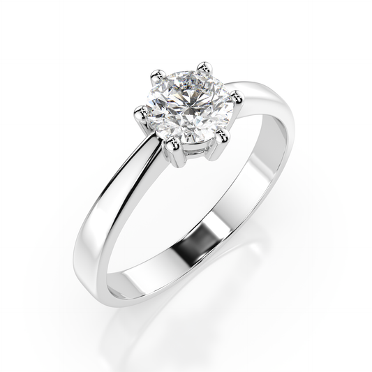 Zaročni prstan iz belega zlata z enim naravnim diamantom