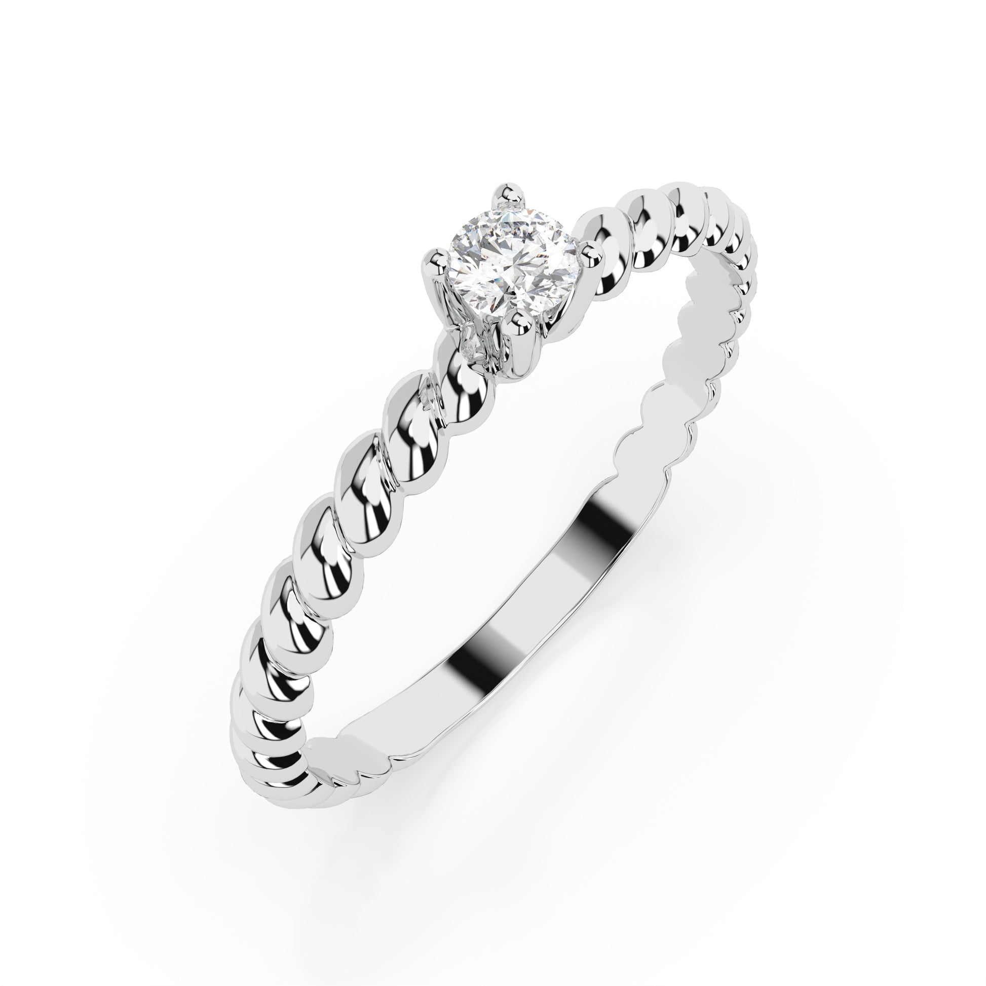 Zaročni prstan iz belega zlata z enim naravnim diamantom