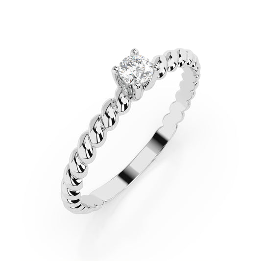 Zaročni prstan iz belega zlata z enim naravnim diamantom