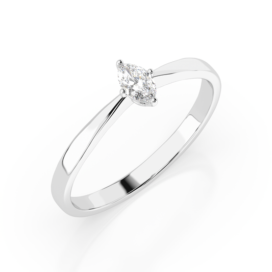 Zaročni prstan iz belega zlata z naravnim diamantom oblike markiz