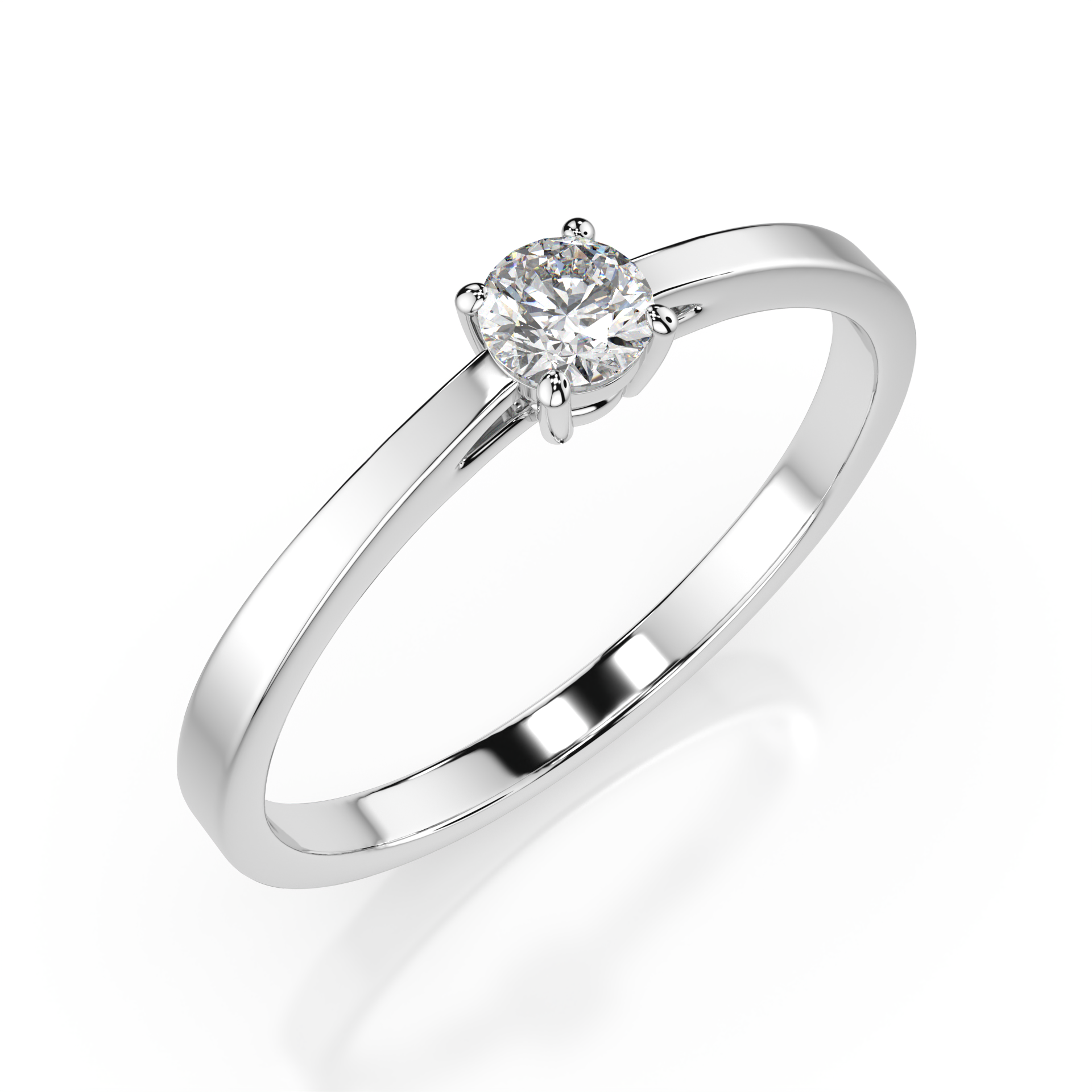 Zaročni prstan iz belega zlata z enim naravnim diamantom