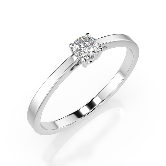 Zaročni prstan iz belega zlata z enim naravnim diamantom