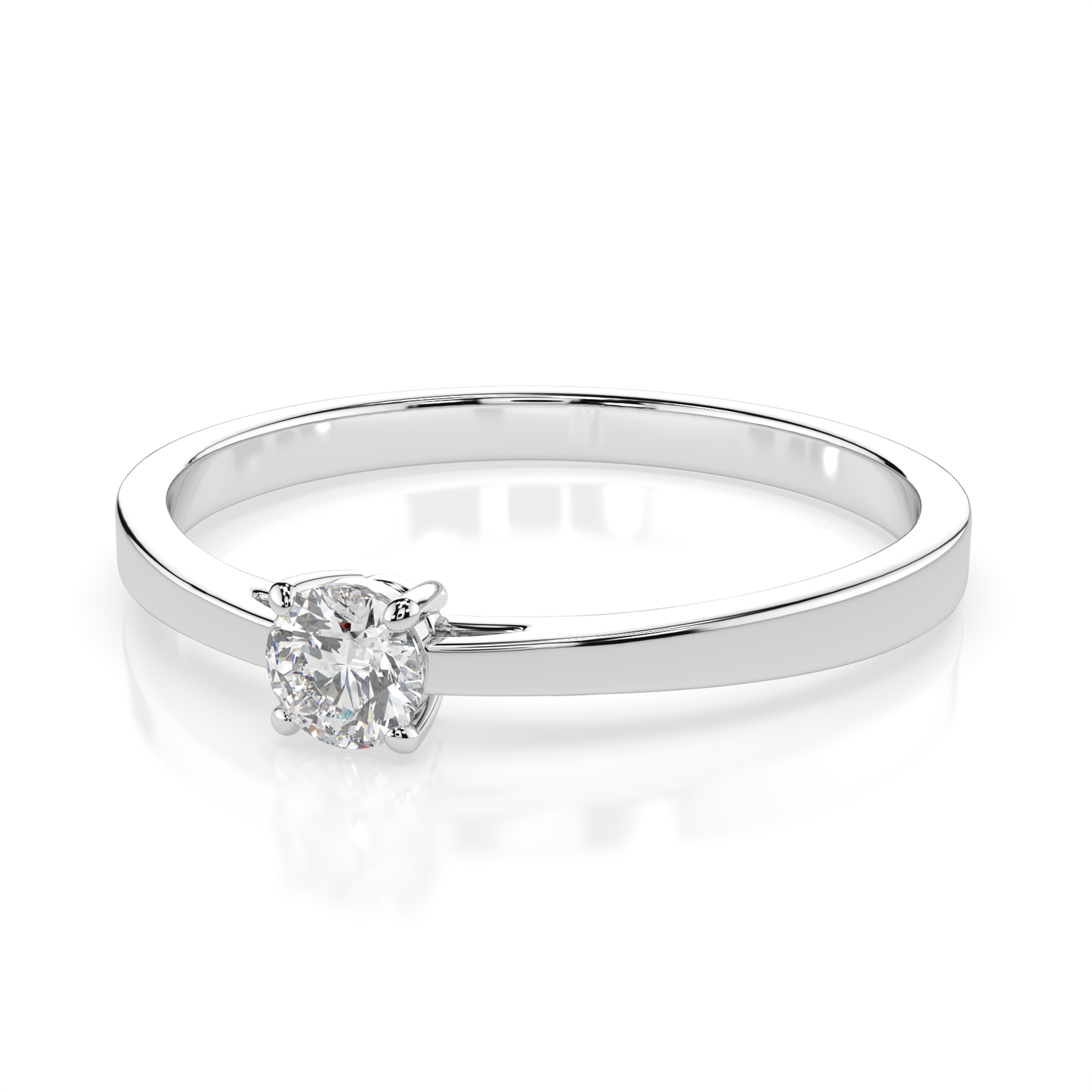 Zaročni prstan iz belega zlata z enim naravnim diamantom