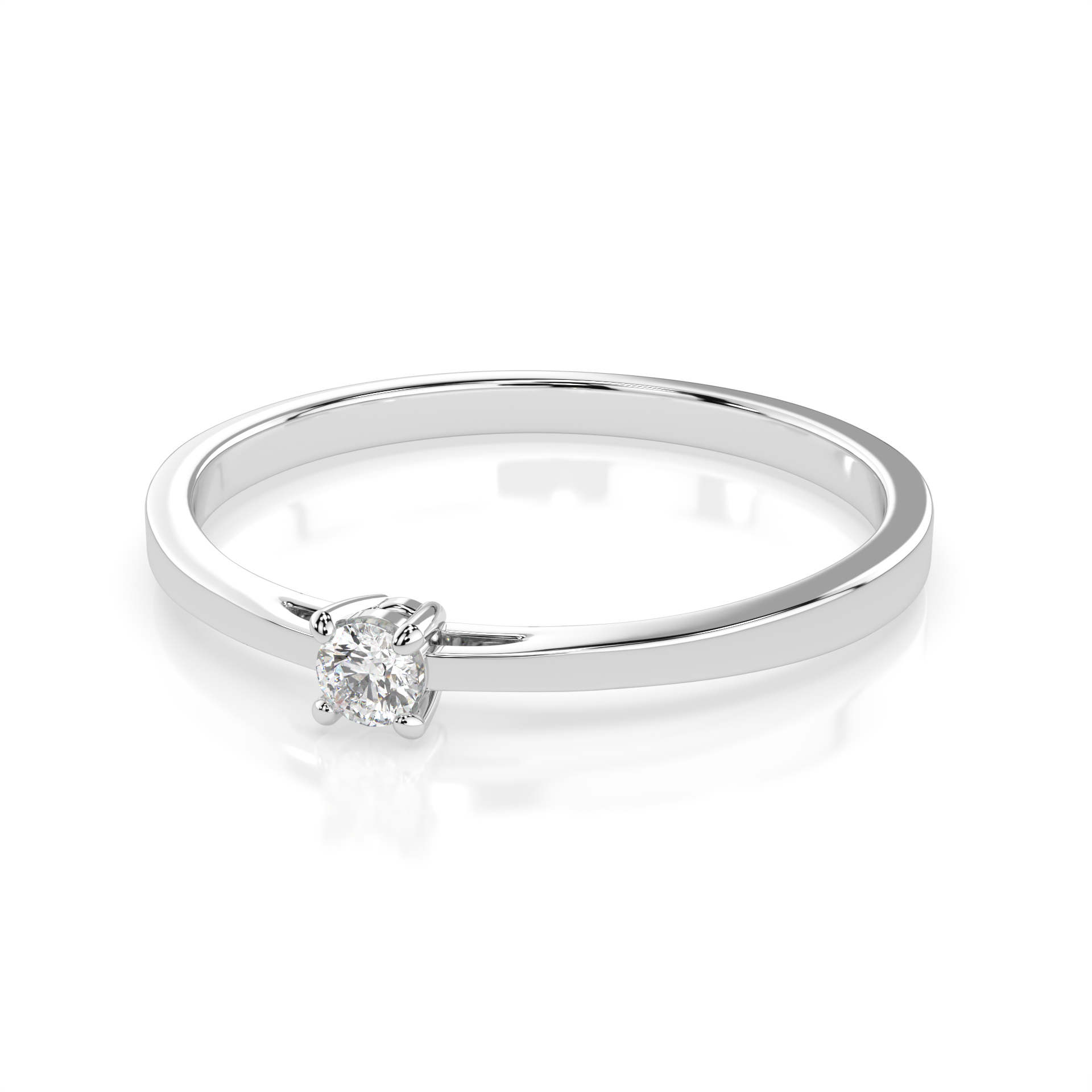 Zaročni prstan iz belega zlata z enim naravnim diamantom