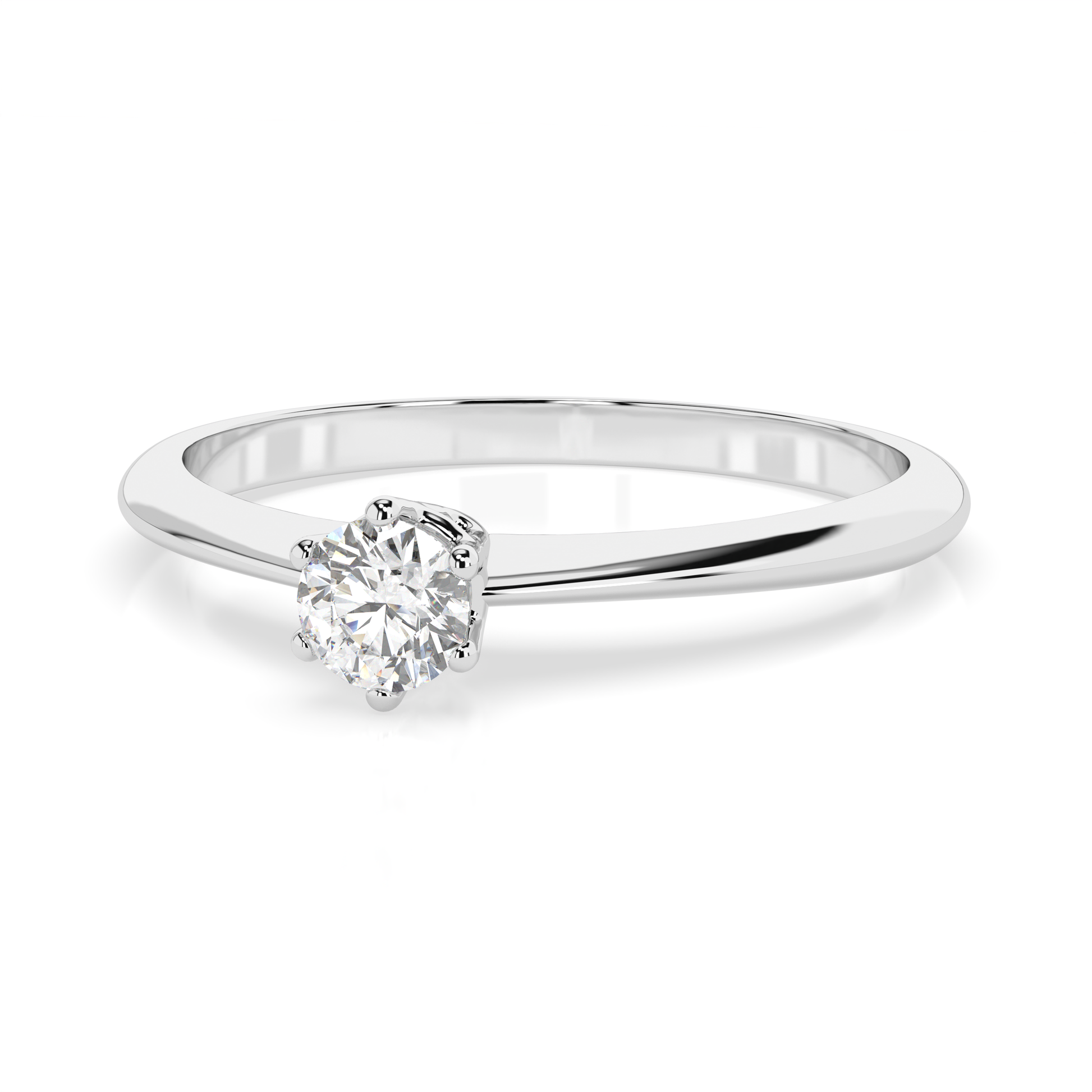 Zaročni prstan iz belega zlata z enim naravnim diamantom