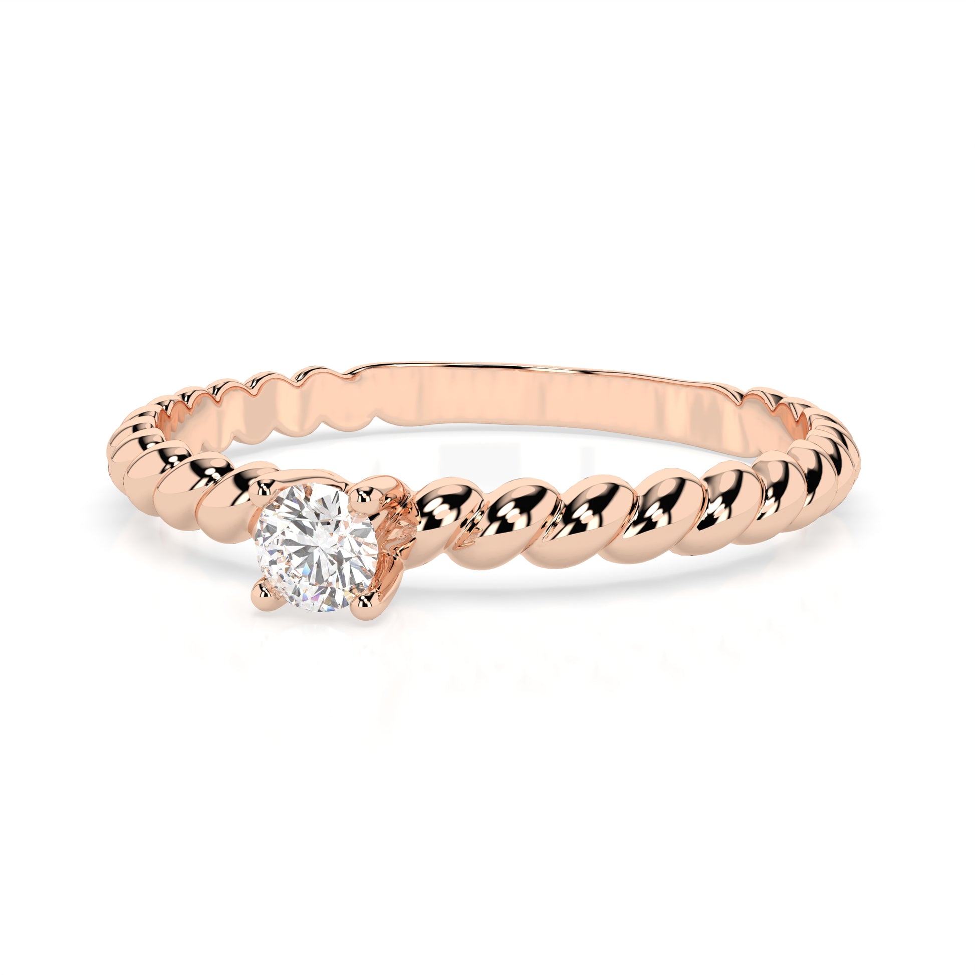 Zaročni prstan iz rdečega zlata z enim naravnim diamantom