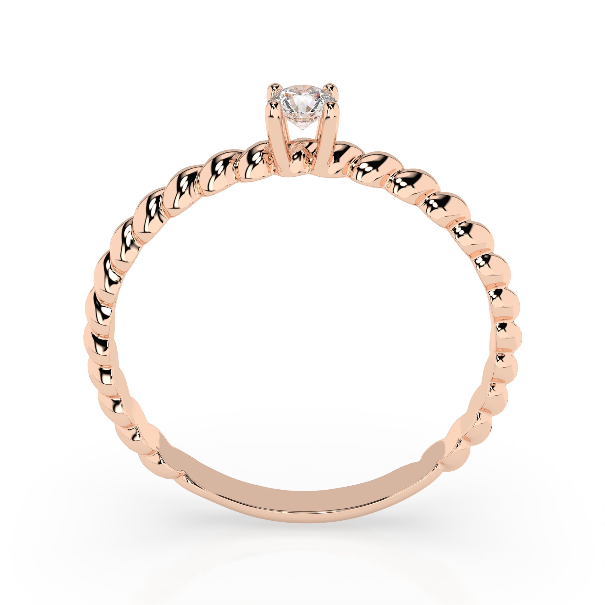 Zaročni prstan iz rdečega zlata z enim naravnim diamantom