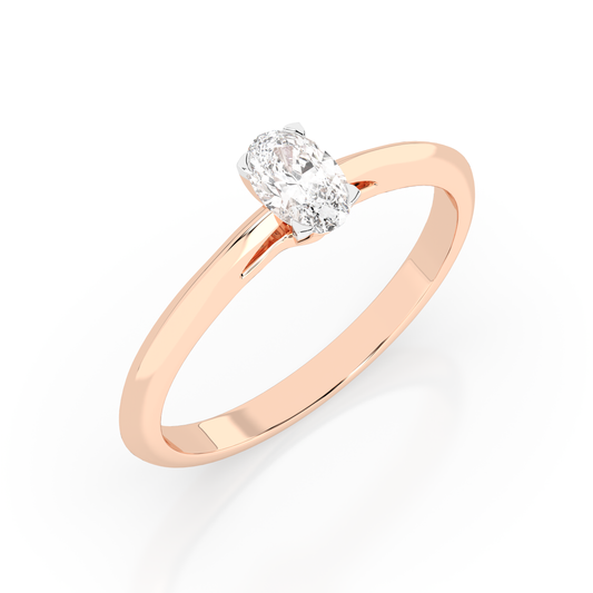 Zaročni prstan iz rdečega zlata z ovalnim naravnim diamantom