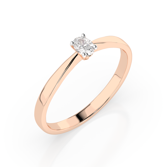 Zaročni prstan iz rdečega zlata z ovalnim naravnim diamantom