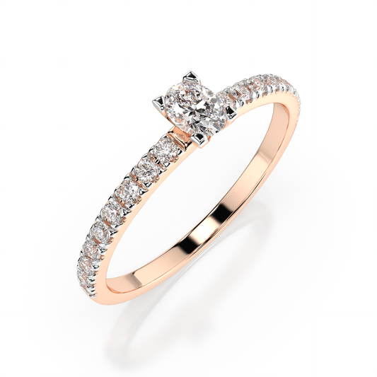 Zaročni prstan iz rdečega zlata z ovalnim naravnim diamantom