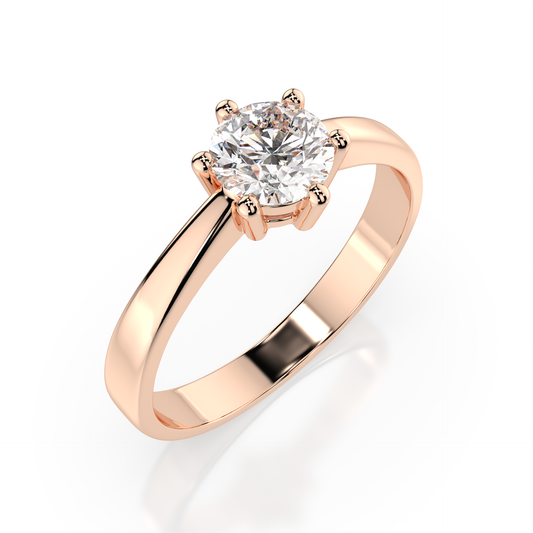Zaročni prstan iz rdečega zlata z enim naravnim diamantom