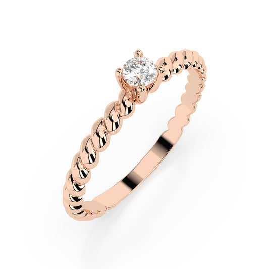 Zaročni prstan iz rdečega zlata z enim naravnim diamantom