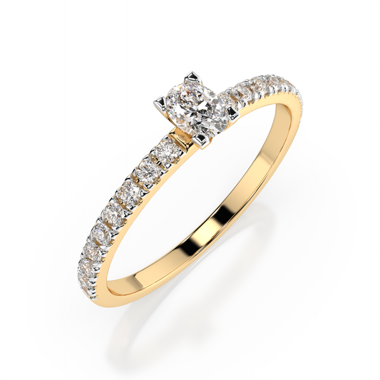 Zaročni prstan iz rumenega zlata z ovalnim naravnim diamantom