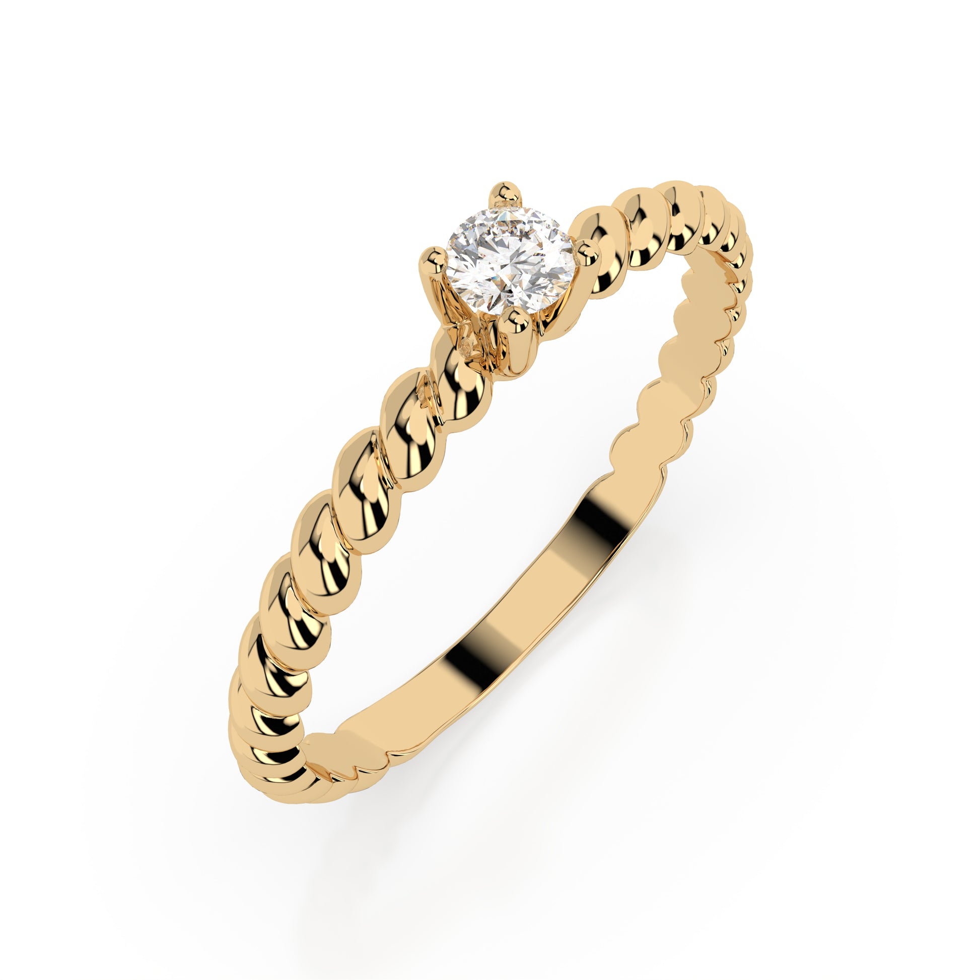 Zaročni prstan iz rumenega zlata z enim naravnim diamantom