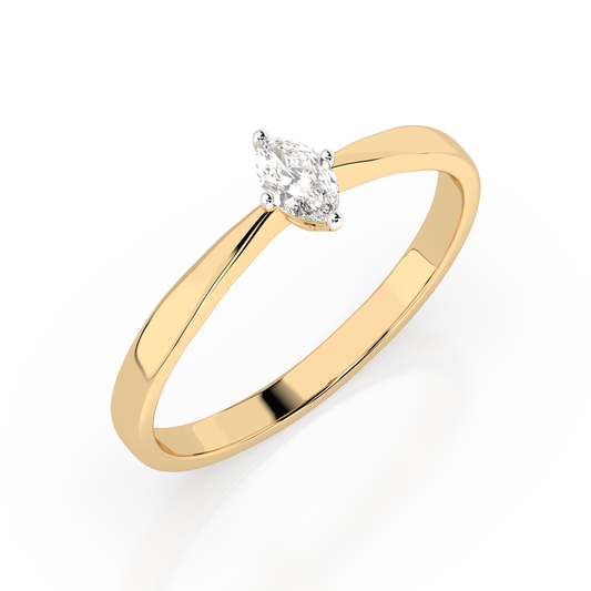 Zaročni prstan iz rumenega zlata z naravnim diamantom oblike markiz