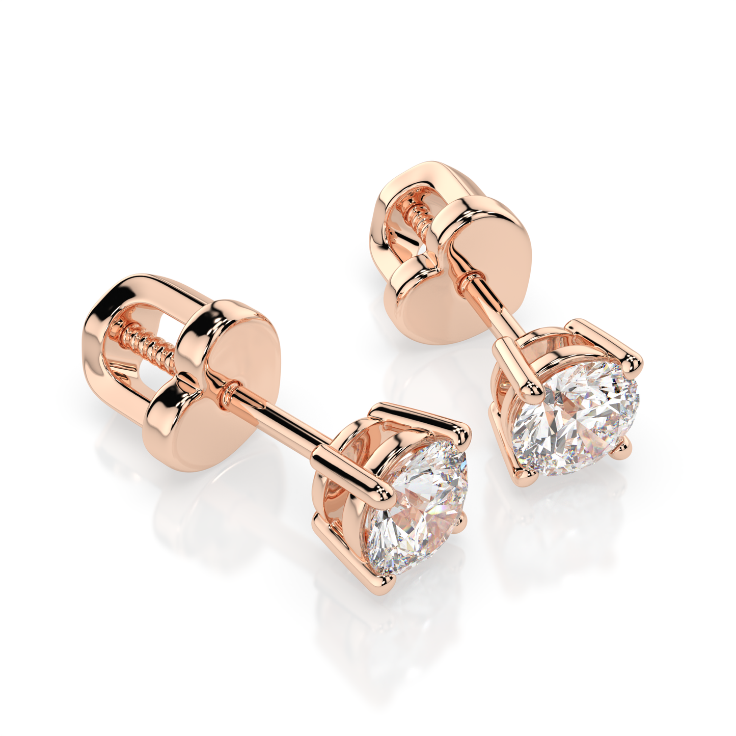 Diamantni uhani iz rdečega zlata z enim diamantom Solitaire