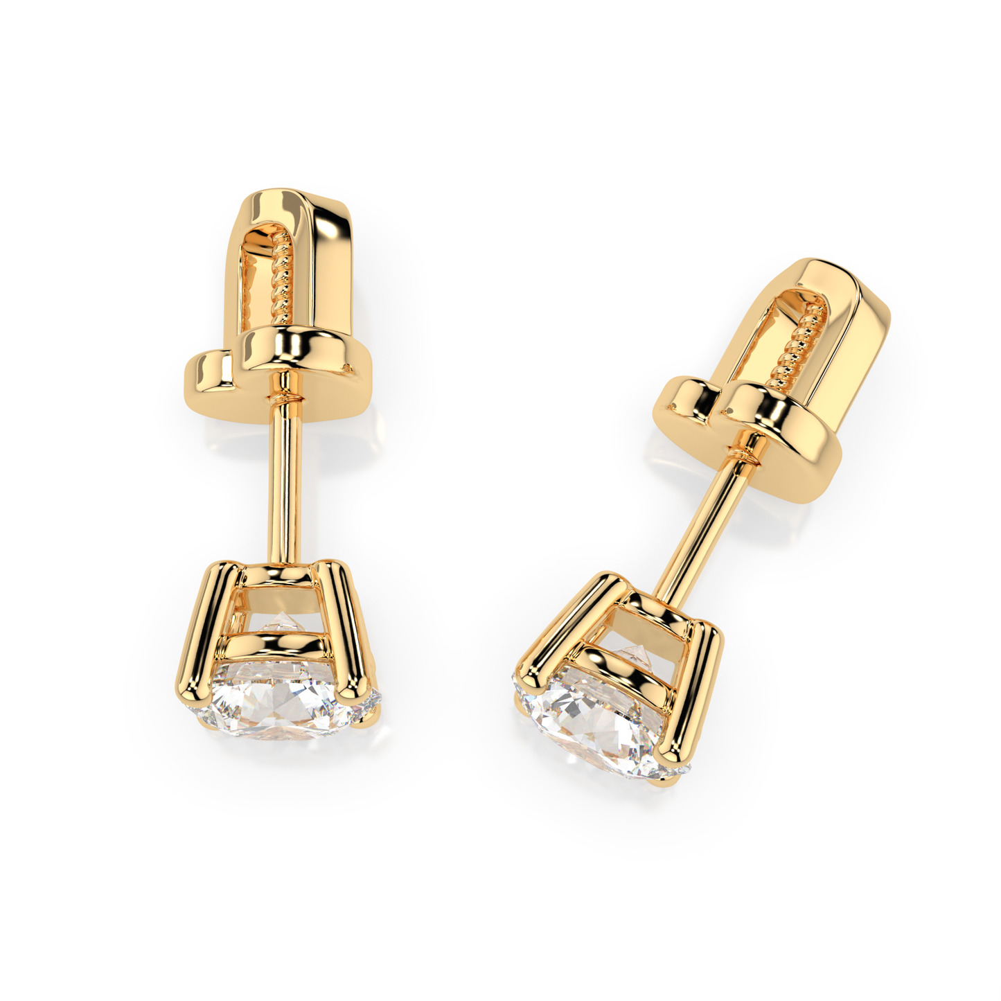 Diamantni uhani iz rumenega zlata z enim diamantom Solitaire