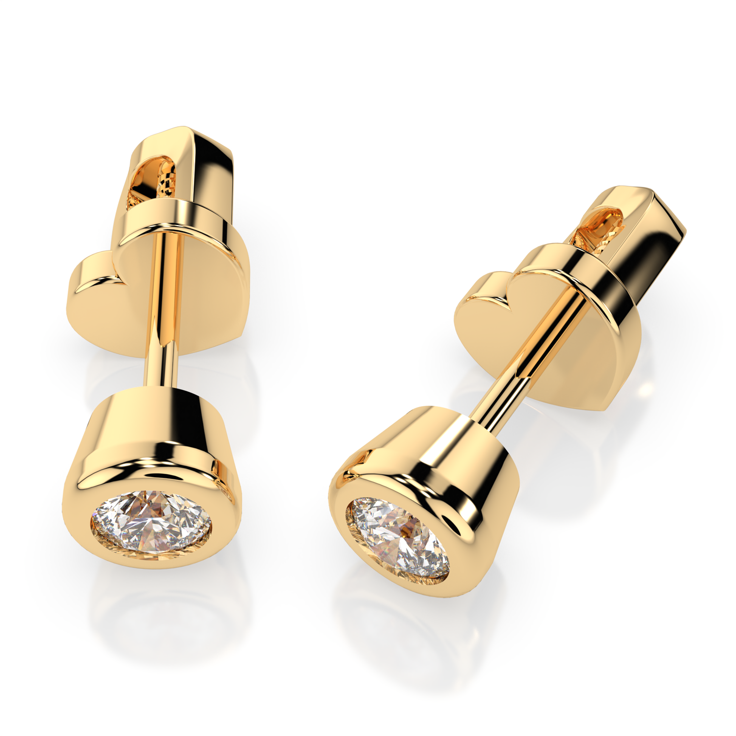 Diamantni uhani iz rumenega zlata z enim diamantom Solitaire