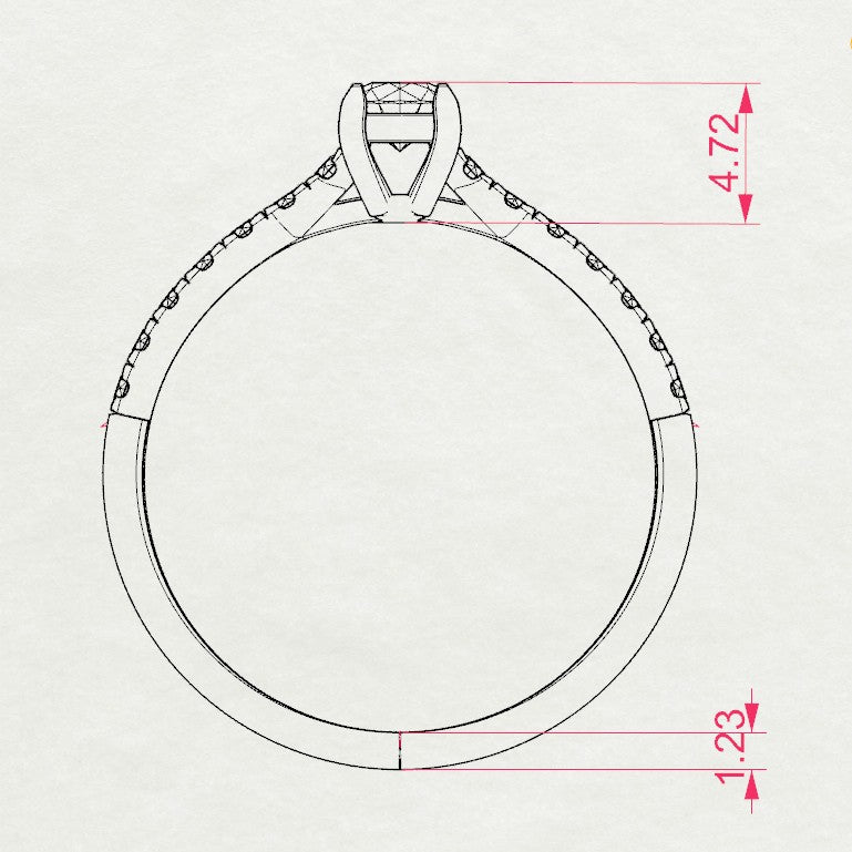 Zaročni prstan iz rdečega zlata z okroglim naravnim diamantom in stranskimi diamanti, art. ZTR1250