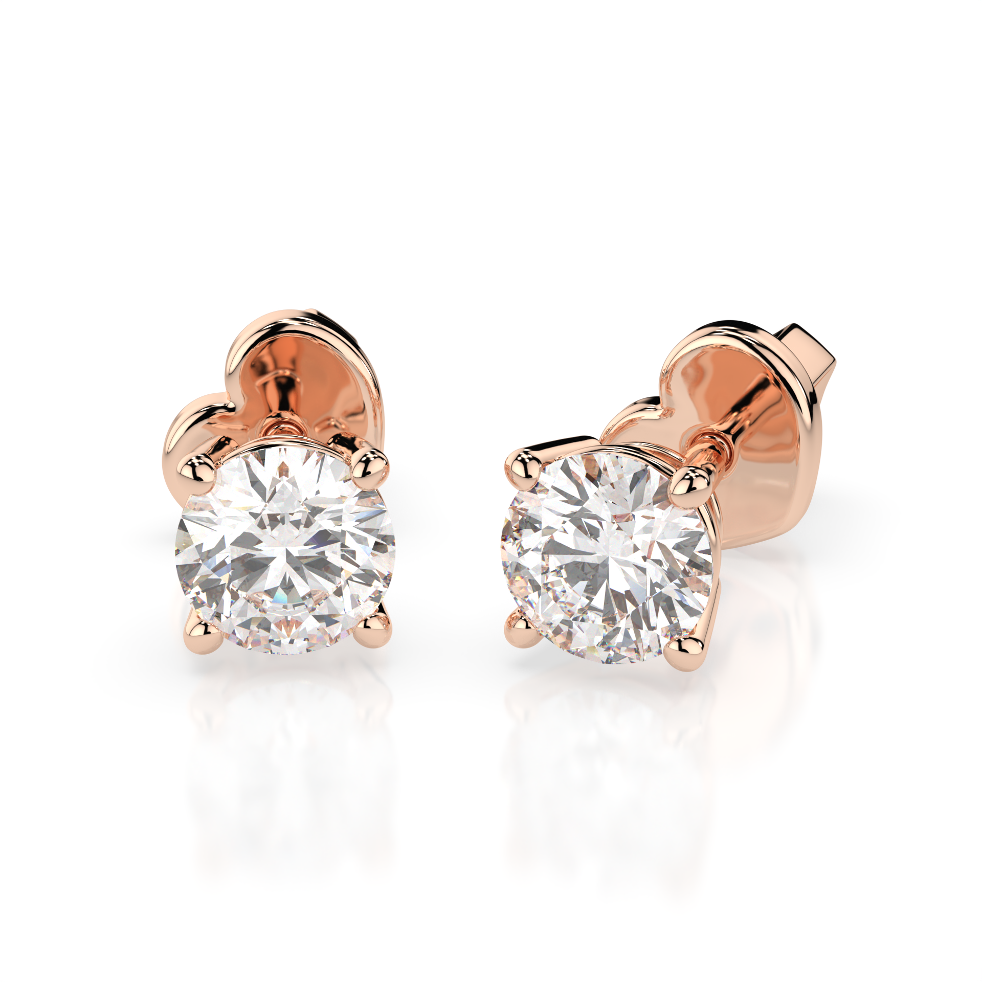 Diamantni uhani iz rdečega zlata z enim diamantom Solitaire