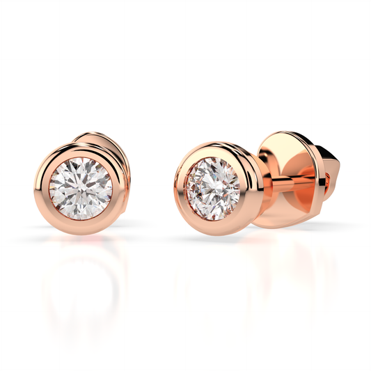 Diamantni uhani iz rdečega zlata z enim diamantom Solitaire