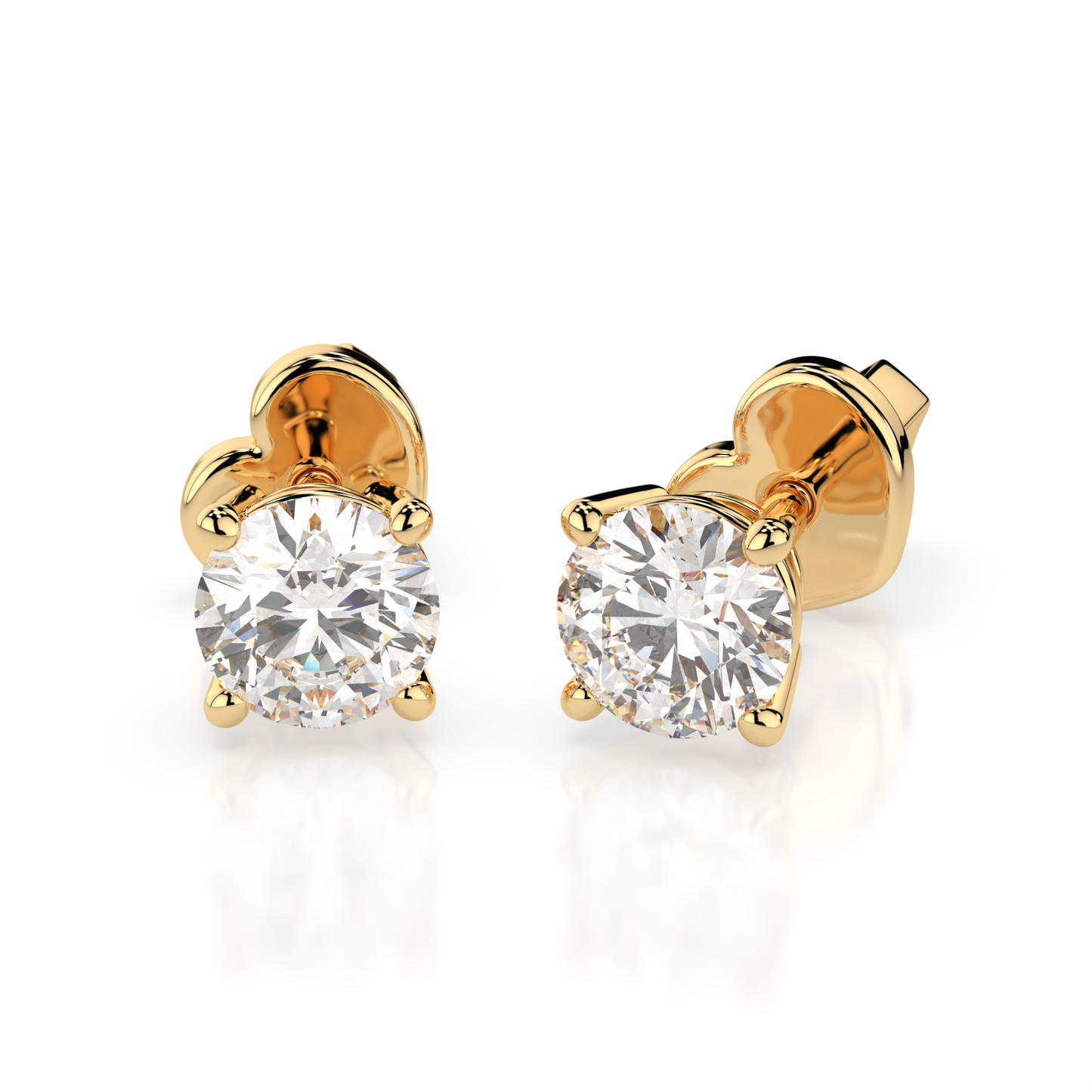 Diamantni uhani iz rumenega zlata z enim diamantom Solitaire