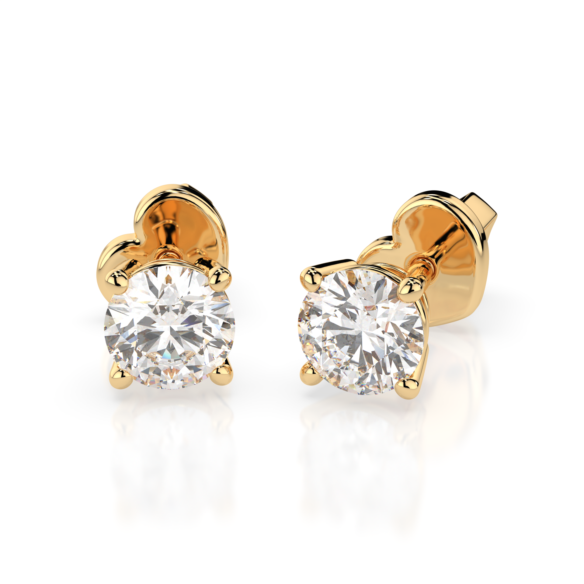 Diamantni uhani iz rumenega zlata z enim diamantom Solitaire