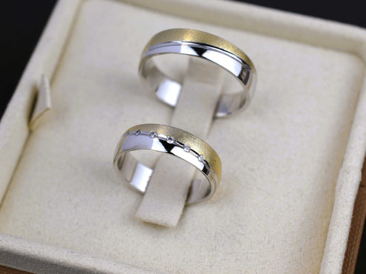 Zlati poročni prstani, belo in rumeno zlato