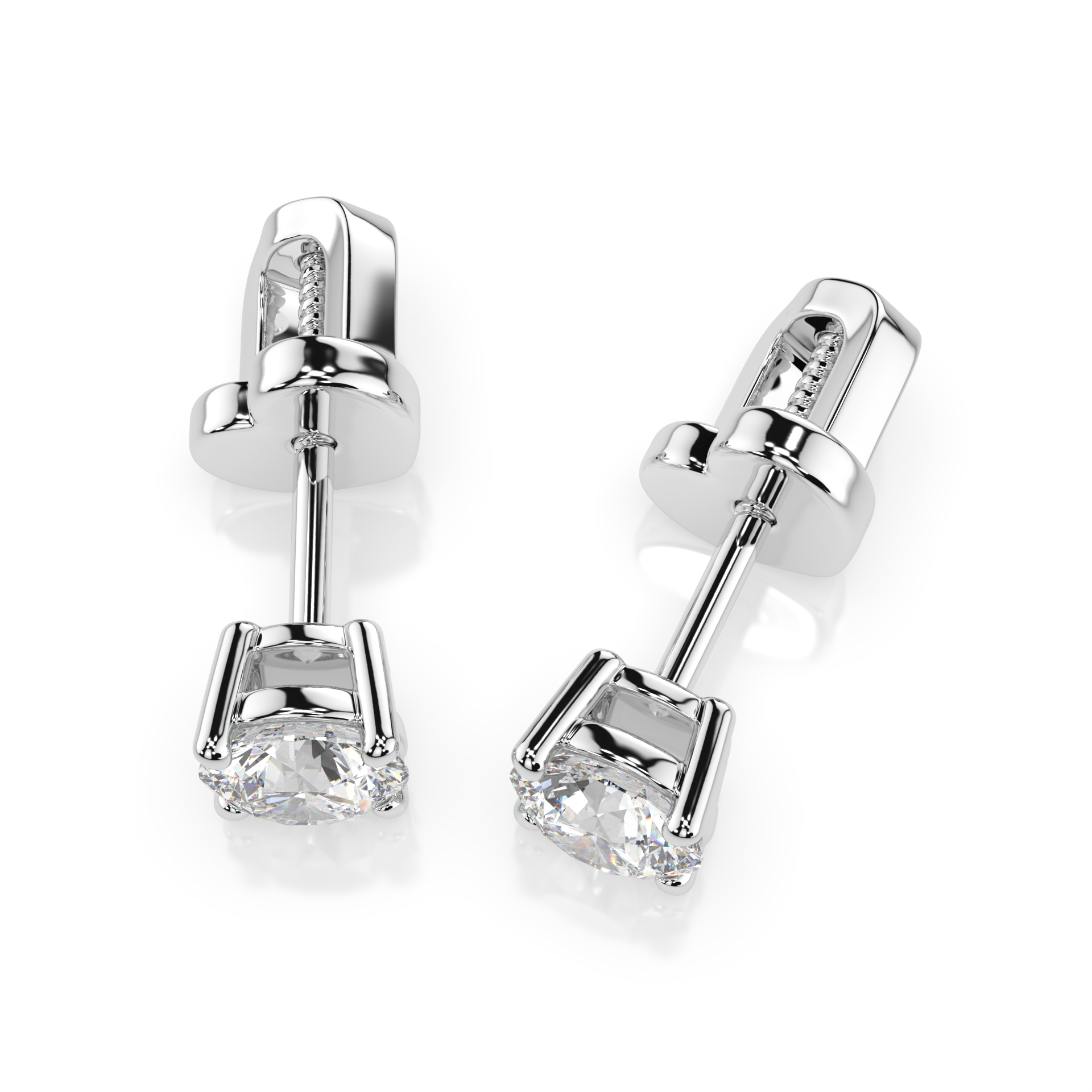 Diamantni uhani iz belega zlata z enim diamantom Solitaire