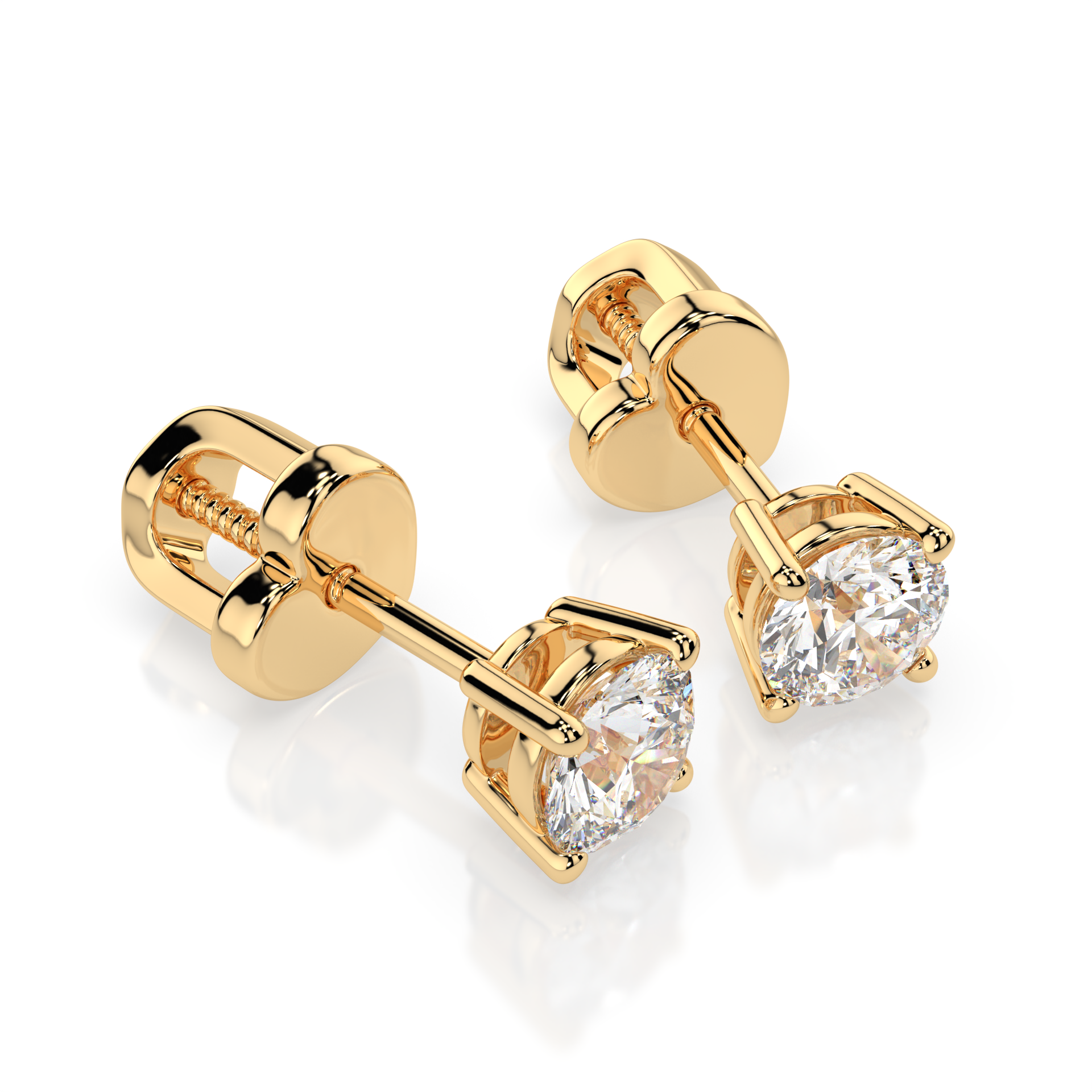 Diamantni uhani iz rumenega zlata z enim diamantom Solitaire